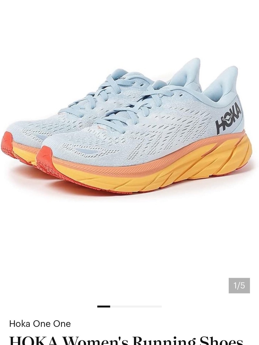 Hoka Women's Light Blue Running Shoes with Orange & Yellow Midsole